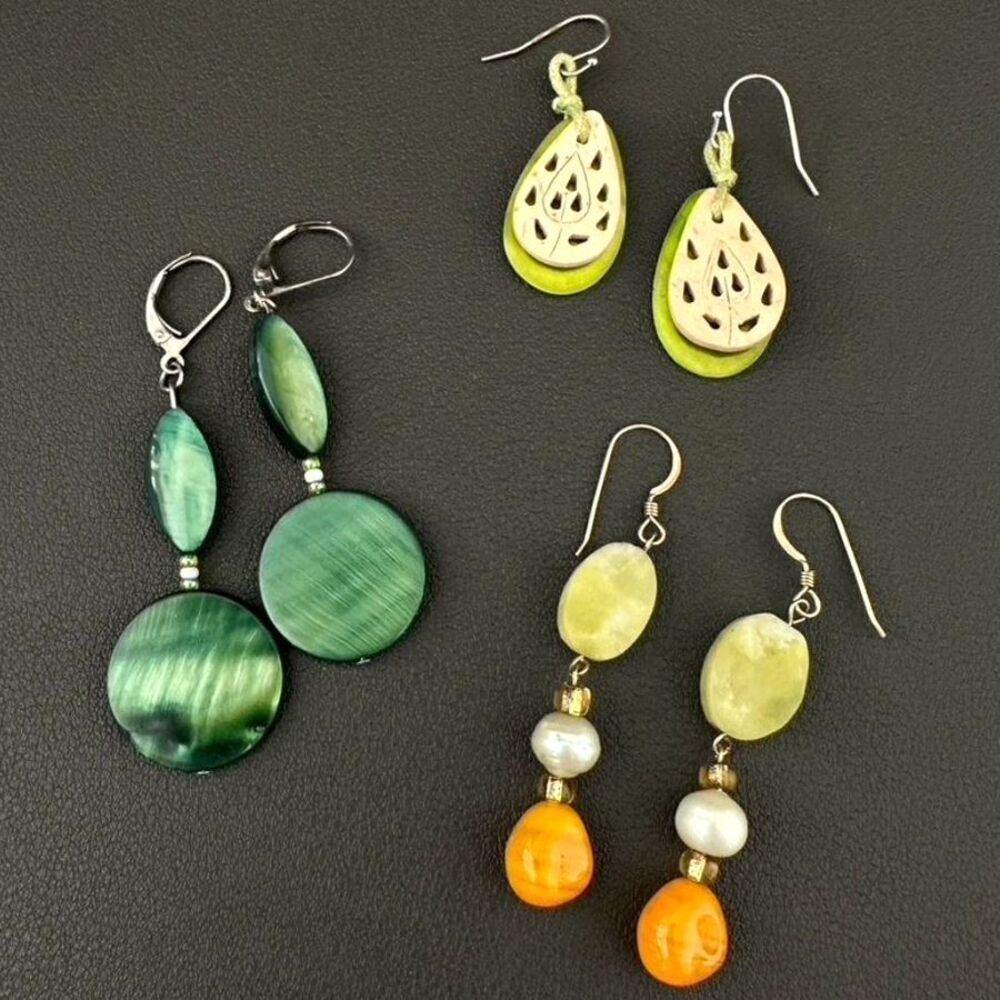 Green & Orange Dangle Drop Statement Earring Lot Bundle